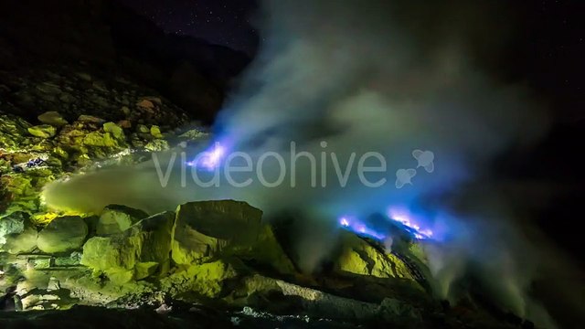 Blue Flame of Gas in The Crater Volcano Ijen in Java, Indonesia by Timelapse4K