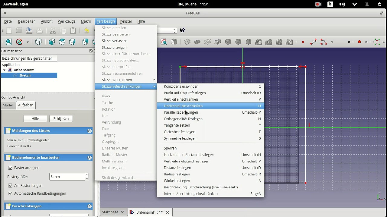 Freecad fuer Anfaenger Was sind Skizzenbeschraenkungen