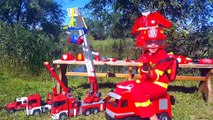 A fireman set and lots of fire trucks Toys cars for kids Cheerful videos for childr