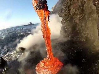 Rare up close footage of Lava entering the ocean.