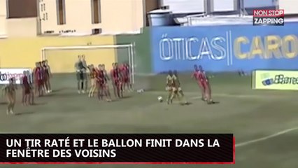 Un tir raté et le ballon finit dans la fenêtre des voisins (vidéo)