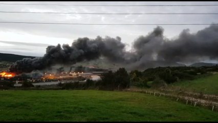 Imágenes del incendio industrial en Gijón y de su enorme nube contaminante