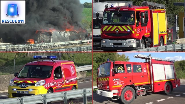 Feu de poids lourd A6 - Arrivée des Sapeurs Pompiers de l'Yonne