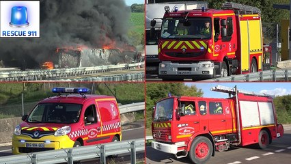 Feu de poids lourd A6 - Arrivée des Sapeurs Pompiers de l'Yonne