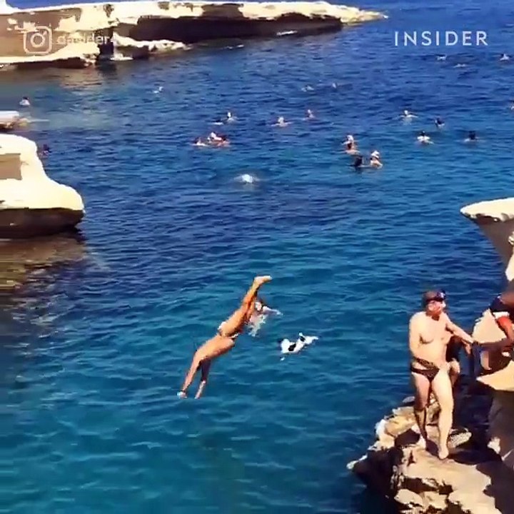 Ce chien et son maitre son des champions de plongeon extreme - Cliff diving