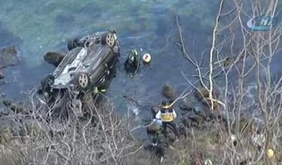 Sarıyer'de araç denize böyle uçtu