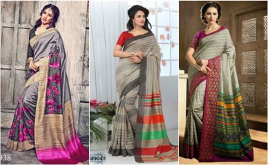 Exclusive Grey Bhagalpuri Silk Sarees For Women 2018