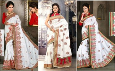 Exclusive White Bhagalpuri Silk Sarees For Women 2018