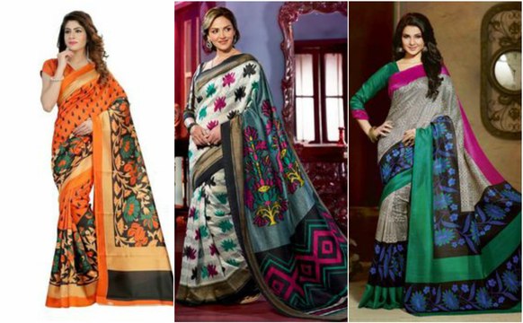 Exclusive Floral Printed Bhagalpuri Silk Sarees For Women 2018