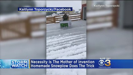 Man Creates Snow Plow Out Of TV Box, Lawn Mower