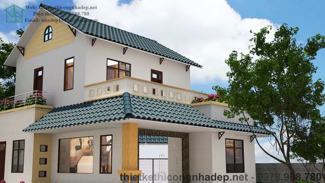 Mẫu biệt thự 2 tầng đẹp, biệt thự nhà vườn mái thái