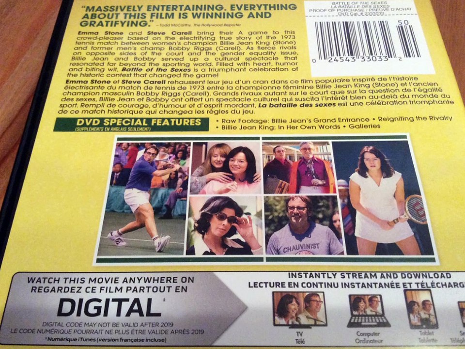 Critique du film Battle of the sexes (La Bataille des sexes) en format DVD