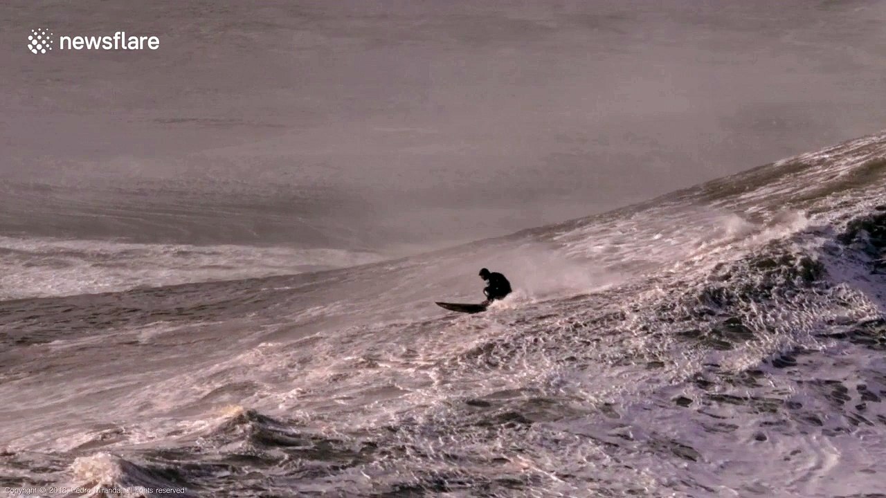 Surfer rides spectacular giant wave in Portugal's Nazaré