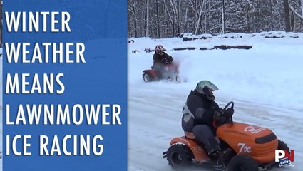People Are Taking Advantage Of The Winter Weather With Lawnmower Ice Racing