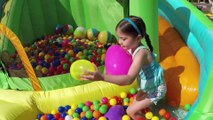 Huge Surprise Eggs Hunt on Giant Inflatable Water Slide & Golden Egg Surprise Toys Like Frozen Elsa