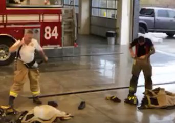 Things Get Heated as Fire Chief and Rookie Go Head-to-Head to See Who Can Suit Up Faster