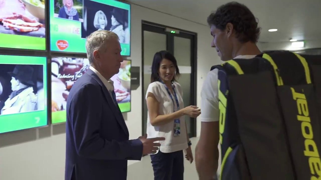 Rafael Nadal arrives for his 1st practice at Rod Laver Arena at Australian Open 2018