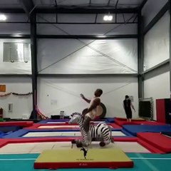 Il fait du rodéo particulier sur ce trampoline