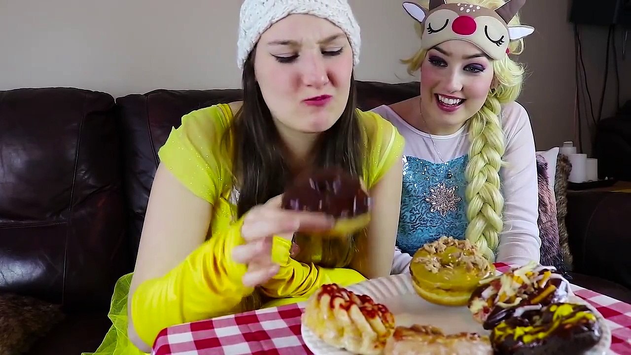 Frozen Elsa & Belle DONUT CHALLENGE w  Spiderman Joker Maleficent Makeup Attack Fun in real life | Superheroes | Spiderman | Superman | Frozen Elsa | Joker