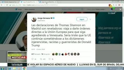 Arreaza responde a Shannon sobre anuncio de sanciones contra Venezuela