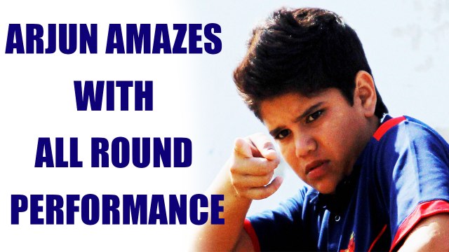 Arjun Tendulkar slams 47 runs off 27 balls and claims 4 wickets in T20 game | Oneindia News