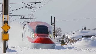 awesome Super train passing Deep Snowstorm Japan