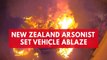 Video shows moment a New Zealand arsonist's attempt to set car on fire possibly backfires