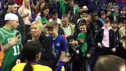 NBA stars Kyrie Irving and Joel Embiid greet fans at London showcase