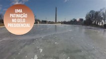 Patinação no gelo em monumento nos EUA