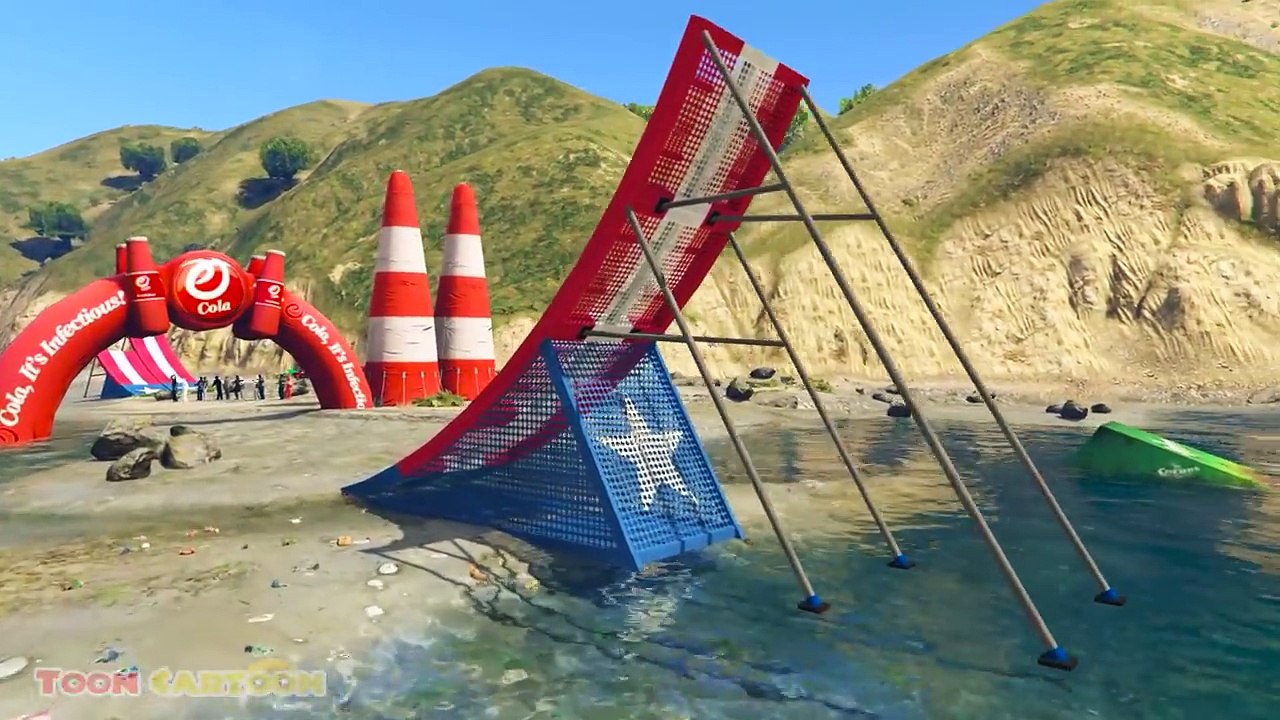 SUPERHEROES Water Jumping Challenge On Dirt Bikes w Spiderman, Hulk, Batman. Funny Kids Video