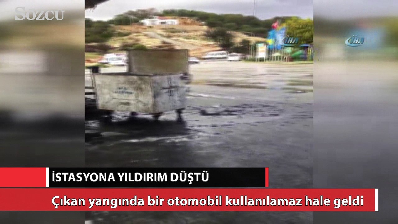 Akaryakıt istasyonuna yıldırım düştü