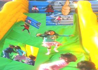Inflatable outdoor playground for kids bounce house! Glides children play centre fun video 2018