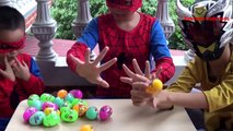 Surprise eggs for Dinosaur toy and sweet candy - SuperHeroes Finger Family Nursery Rhymes