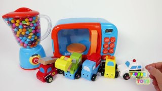 Toy Car Vehicles for Kids Microwave and Candy Learn Colors for Children Fire Truck Police Car