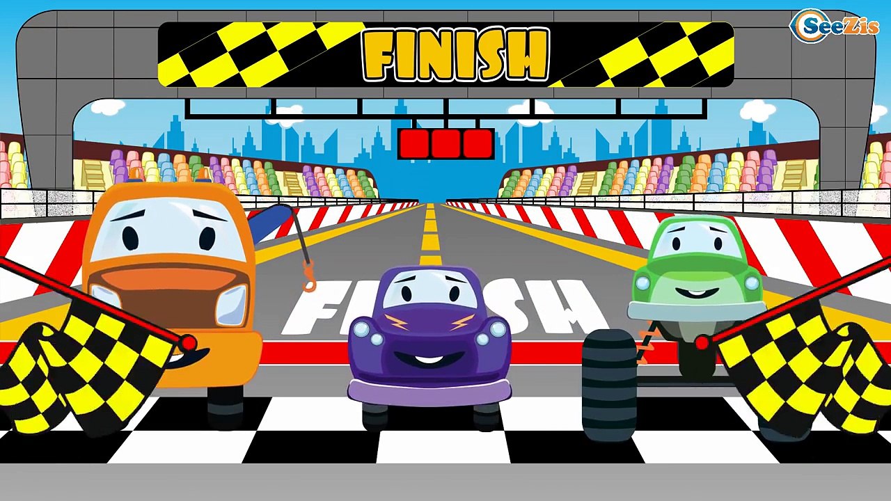 The Big Race with Monster Truck and Racing Cars in the City of Cars. Cartoons for children