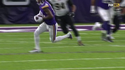 Keenum drops it off to Diggs who dashes for 17 yards
