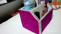 DIY - Crafts . How to Make a Cardboard Desk Organizer   Tutorial .