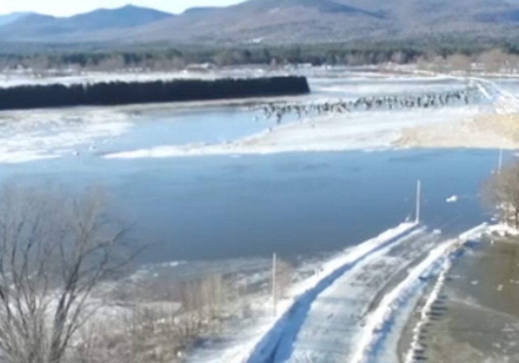 Aerial Footage Shows Maine's Saco River Flooding Following Ice Jams
