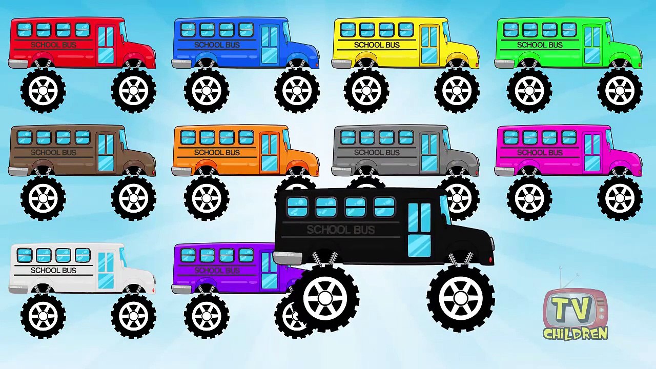 Monster Truck School Buses Teaching Colors, Learning Color Names for Kids and Toddlers