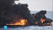 صور من الحريق الهائل الذي ضرب ناقلة النفط الإيرانية