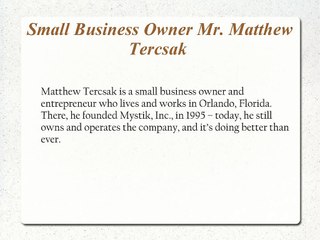 Matthew Tercsak :Level of Expertise in Business Marketing