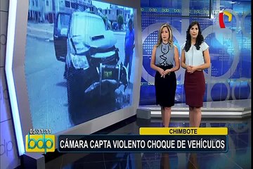 Chimbote: cámara de seguridad registró violento choque entre auto y camioneta