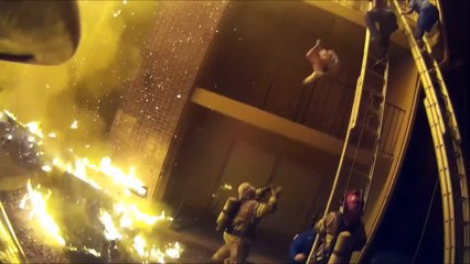 Child thrown from burning building in Georgia