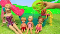 Barbie Chelsea Swimming Pool Has a Party With Kelly Dolls & Puppy Dogs