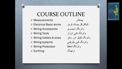 Electrical Wiring Lecture no.01 Course outline in Urdu & Hindi