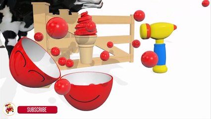 Learn Colors With Surprise Eggs Ice Cream Lollipop Cow Color