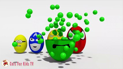 Learn Colors With SURPRISE EGGS Street Vehicles for Kids - Cartoon Minions Hulk IronMan Spiderman-