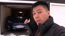 Driving Tesla Model X through deep snow