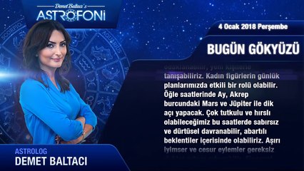 Günlük Burç Yorumu 4 Ocak 2018 Perşembe, Astrolog Demet Baltacı