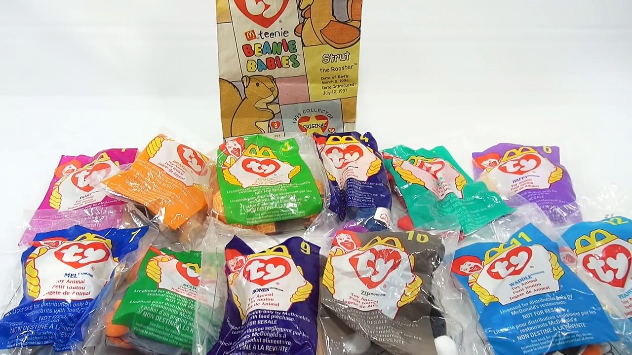 TY Teenie Beanie Babies 1998 Set, McDonalds Retro Happy Meal Toy Series